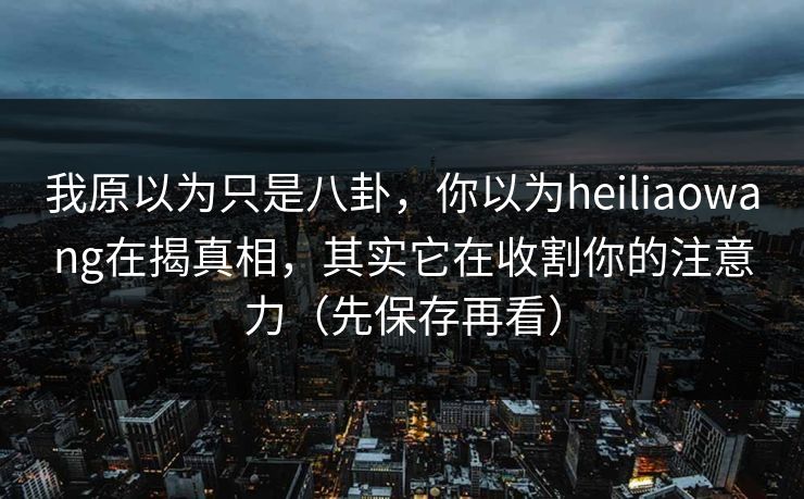 我原以为只是八卦，你以为heiliaowang在揭真相，其实它在收割你的注意力（先保存再看）