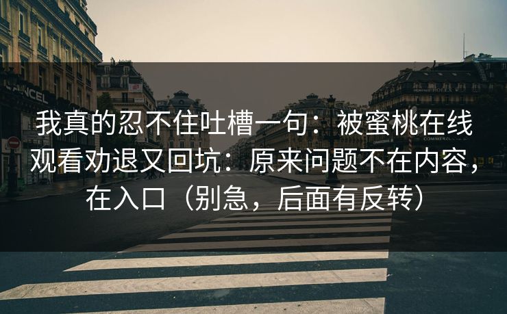 我真的忍不住吐槽一句：被蜜桃在线观看劝退又回坑：原来问题不在内容，在入口（别急，后面有反转）