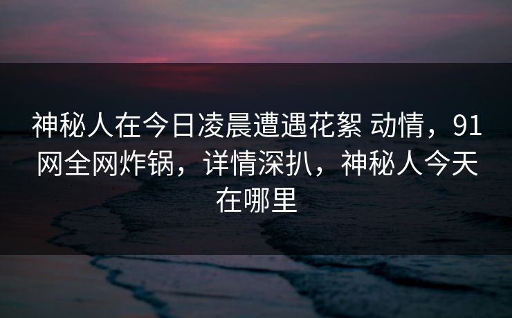 神秘人在今日凌晨遭遇花絮 动情，91网全网炸锅，详情深扒，神秘人今天在哪里